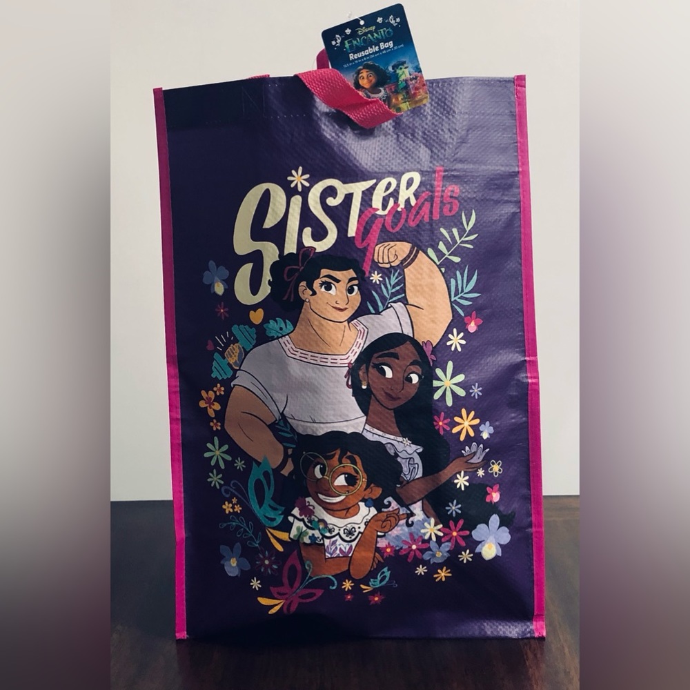 Disney Encanto sister Goals Reusable bag graphic purple. 13.5in X 19in X 8in